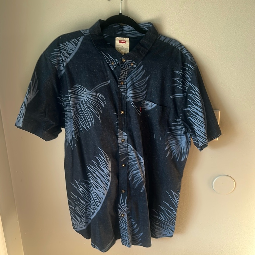 Navy button down